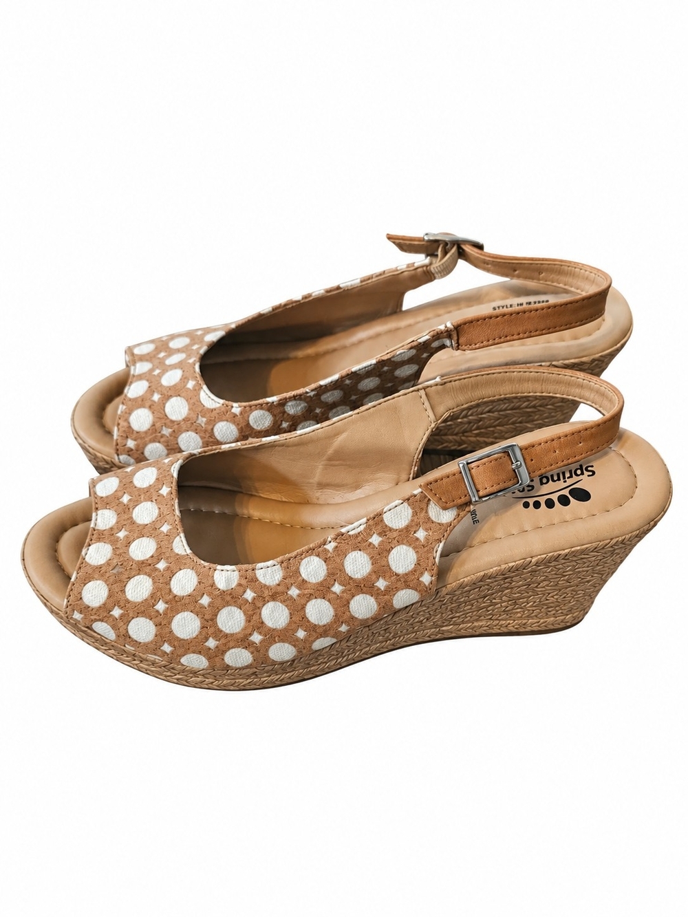 Spring Step Made In Italy Women's Tan Polka Dot Wedge Slingback Sandals